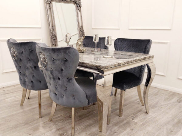 Louise Chrome 1.5m  Marble Table with Chelsea Shimmer Chairs