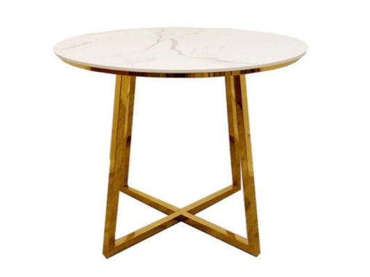 Juno Gold 90cm Round Dining Table with Polar White Sintered Stone Top