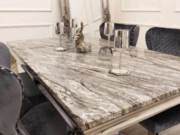 Louise Chrome 1.5m  Marble Table with Chelsea Shimmer Chairs